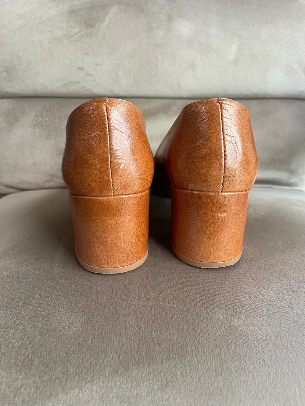 Tory Burch Brown Leather Block Heels with Logo